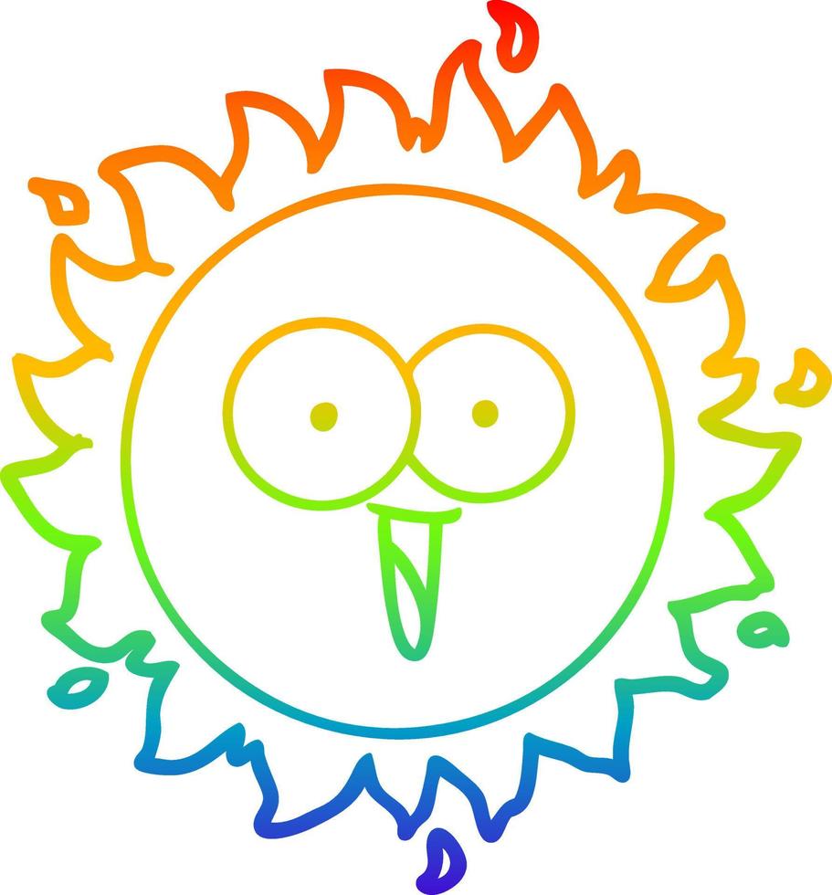 rainbow gradient line drawing happy cartoon sun vector
