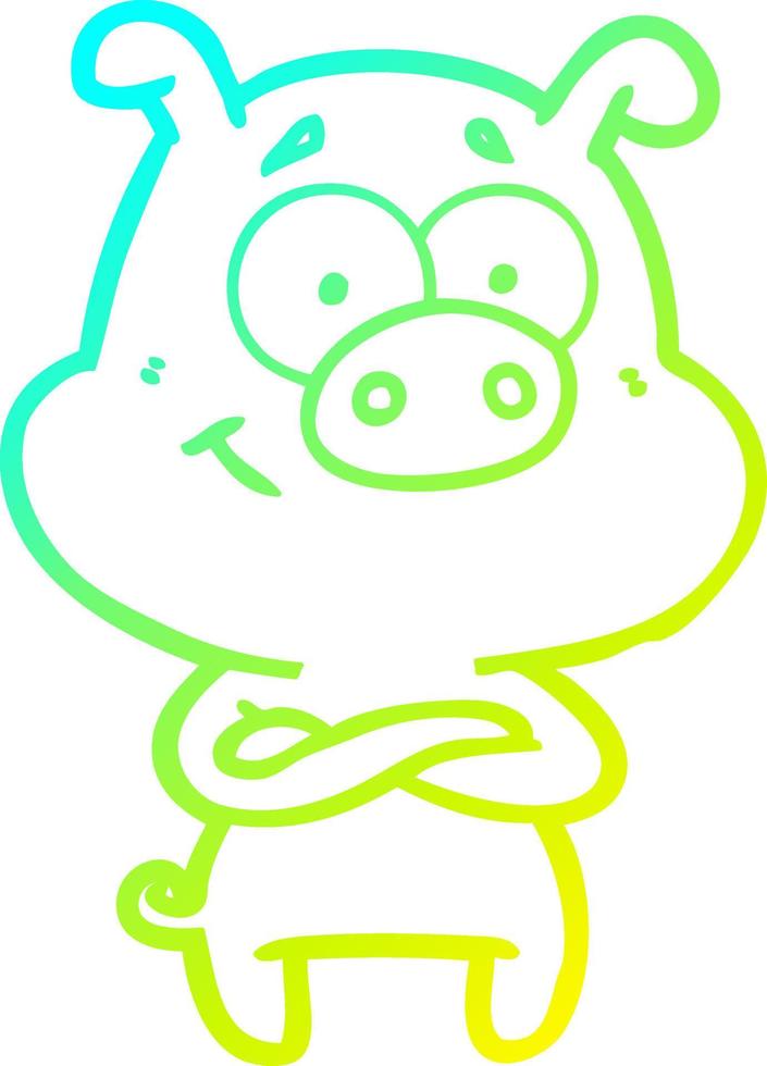 cold gradient line drawing happy cartoon pig vector