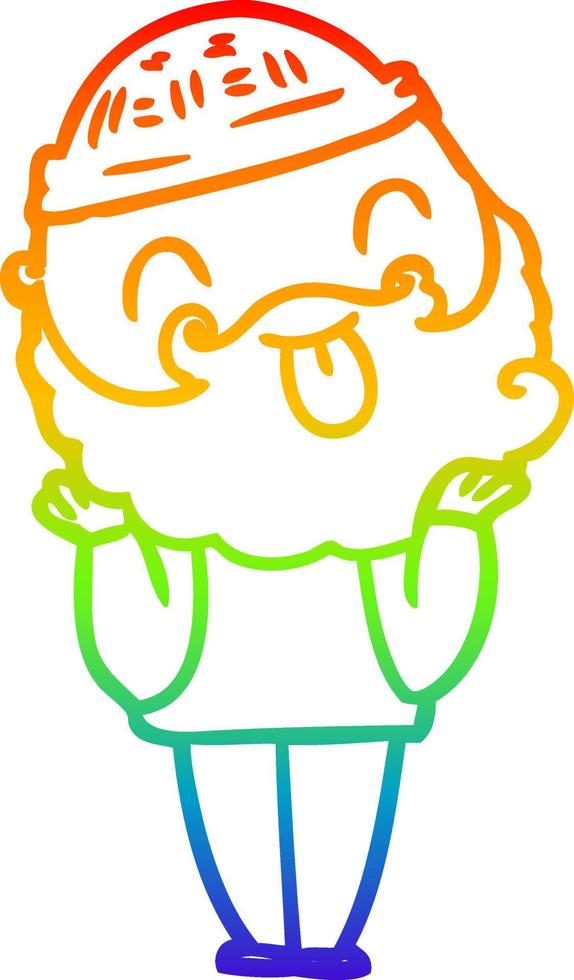 rainbow gradient line drawing man with beard sticking out tongue vector