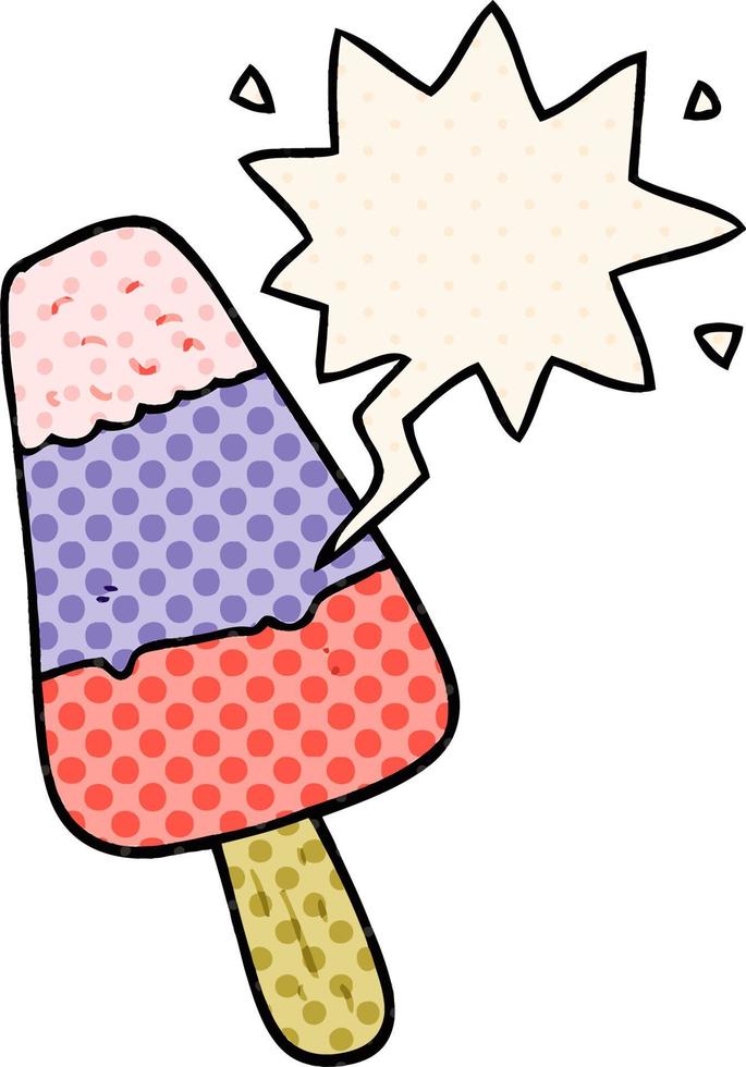 cartoon ice lolly and speech bubble in comic book style vector