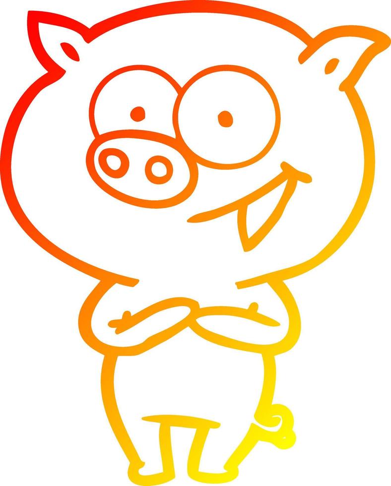 warm gradient line drawing cheerful pig cartoon vector