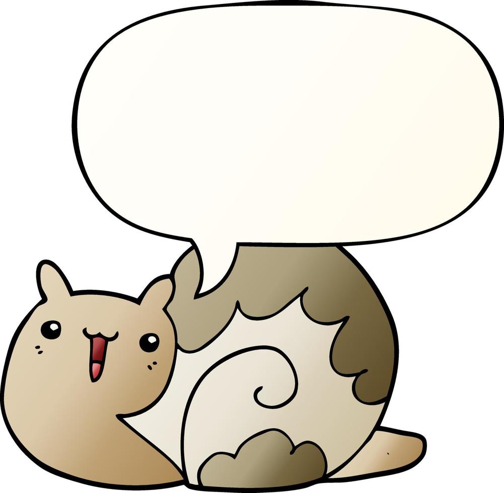 cute cartoon snail and speech bubble in smooth gradient style vector