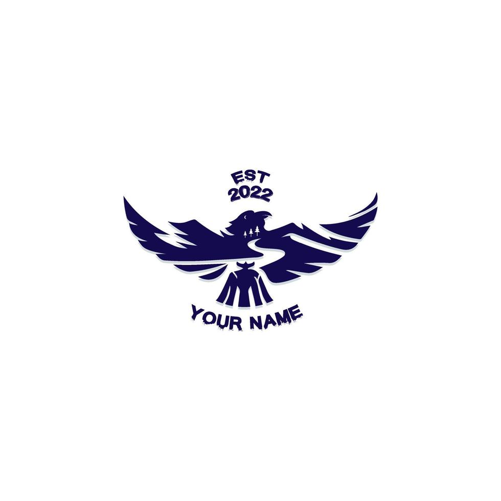 el logo del águila de montaña y tres pinos vector