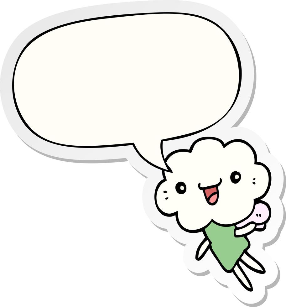 cartoon cloud head creature and speech bubble sticker vector