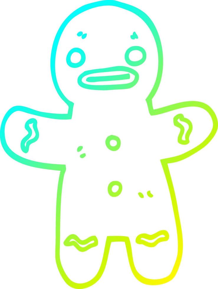 cold gradient line drawing cartoon gingerbread man vector