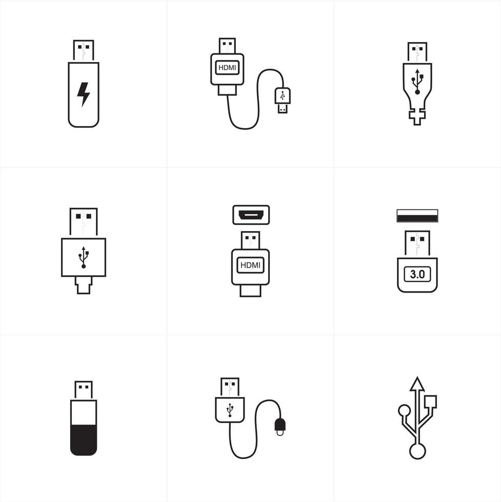 Icon set usb editable vector