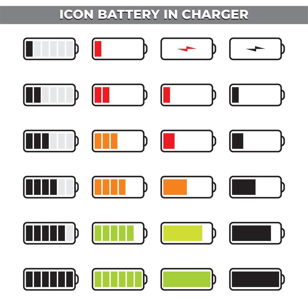 Icon set battery in charger vector