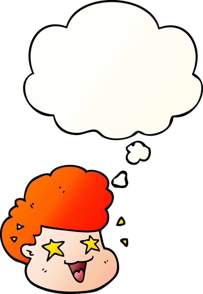 cartoon excited boy and thought bubble in smooth gradient style vector