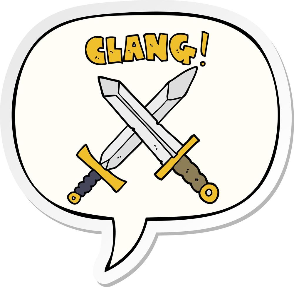 cartoon sword fight and speech bubble sticker vector