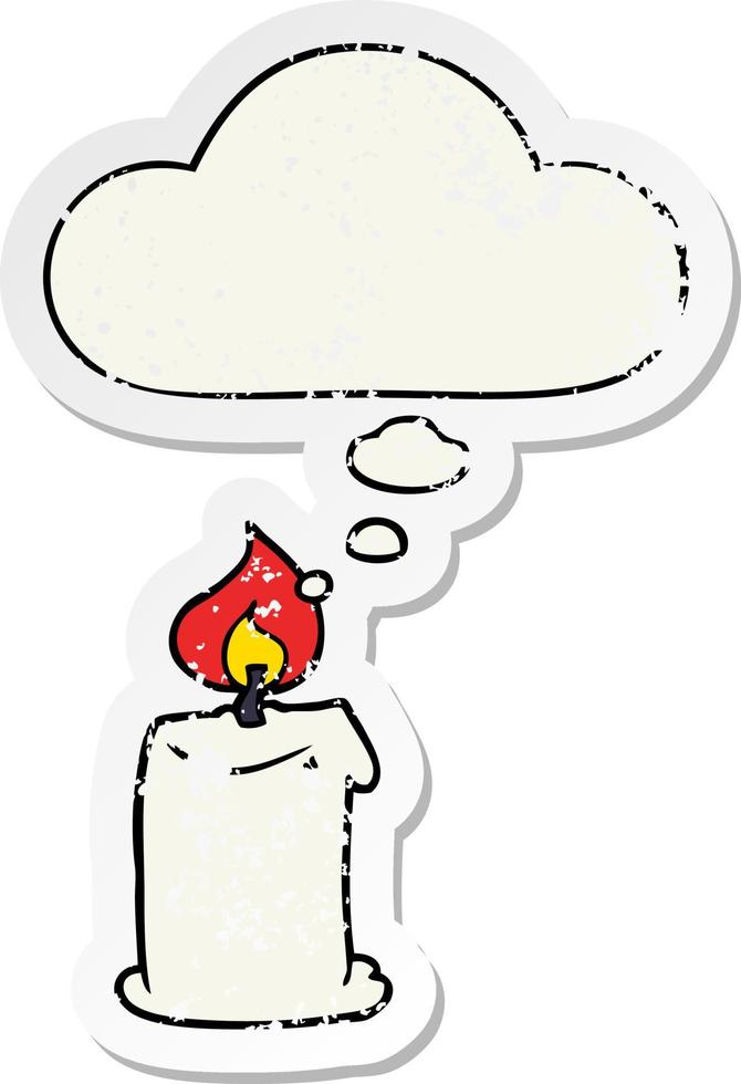 cartoon candle and thought bubble as a distressed worn sticker vector