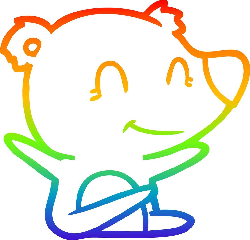 rainbow gradient line drawing smiling bear cartoon vector