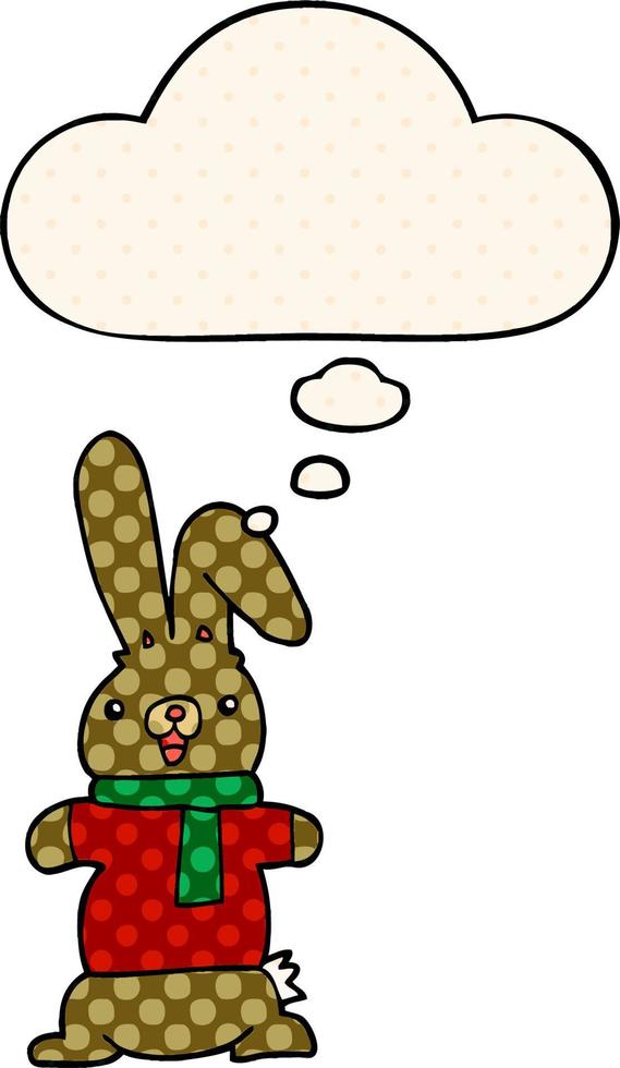 cartoon rabbit and thought bubble in comic book style vector