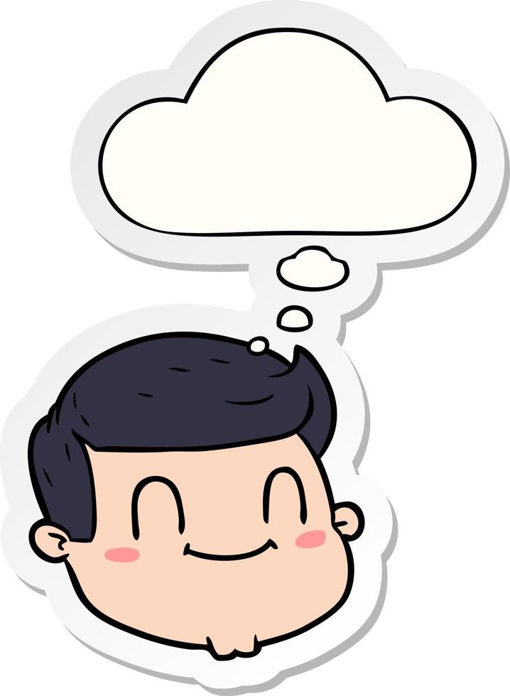 cartoon male face and thought bubble as a printed sticker vector