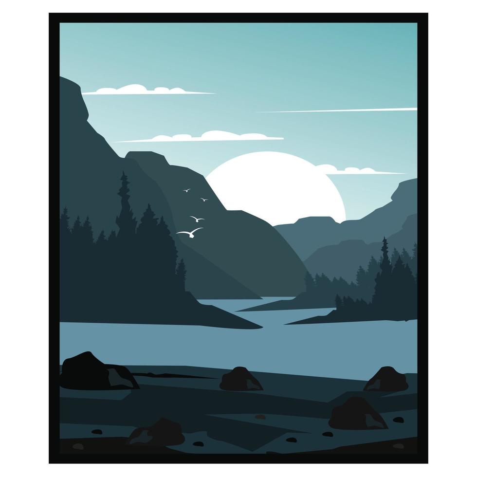 river and landscape illustration vector