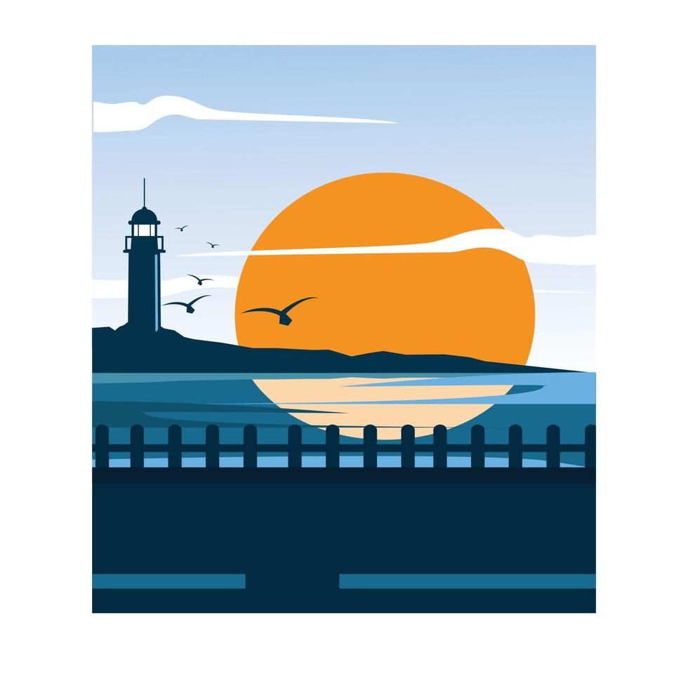 beach and lighthouse vector