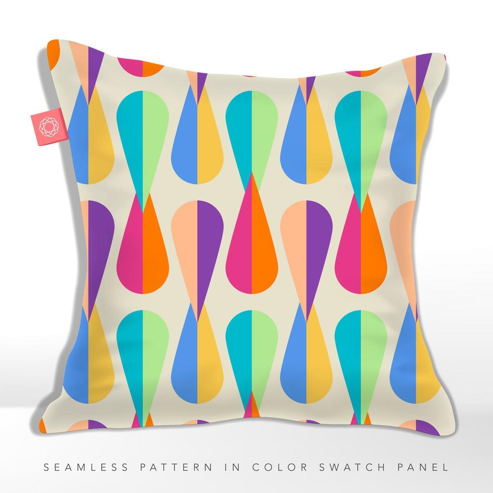 Vector Seamless Multi Vibrant Colors Retro Rain Drop Overlapping Pattern Cushion