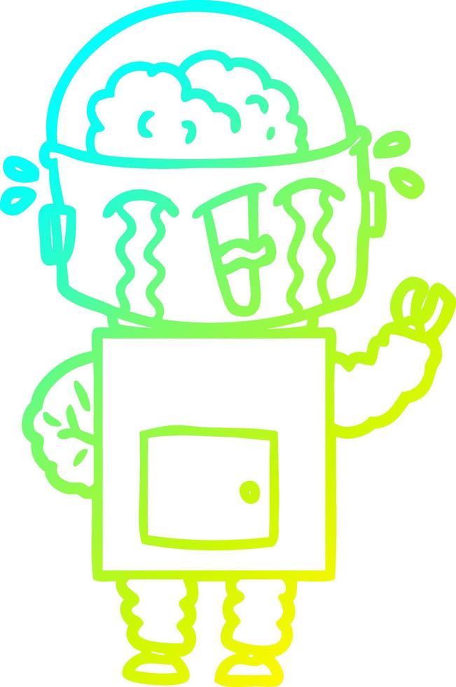 cold gradient line drawing cartoon crying robot vector