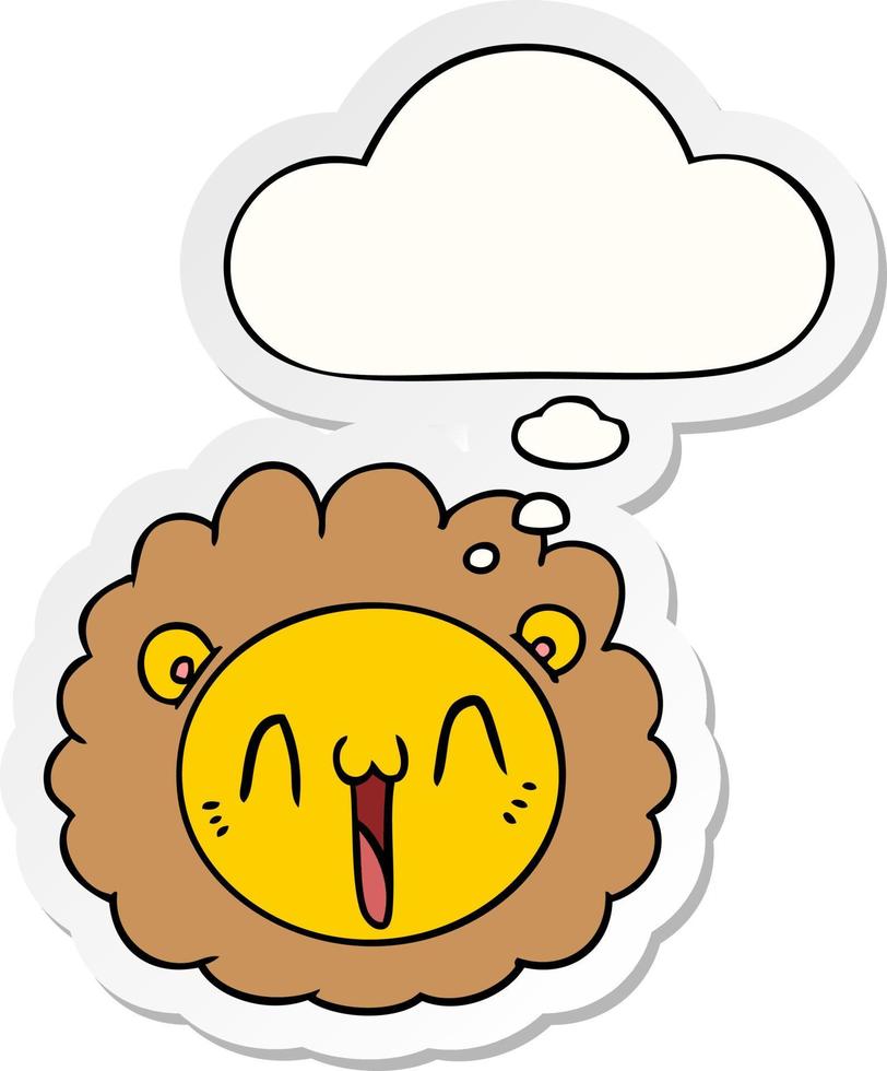 cartoon lion face and thought bubble as a printed sticker vector