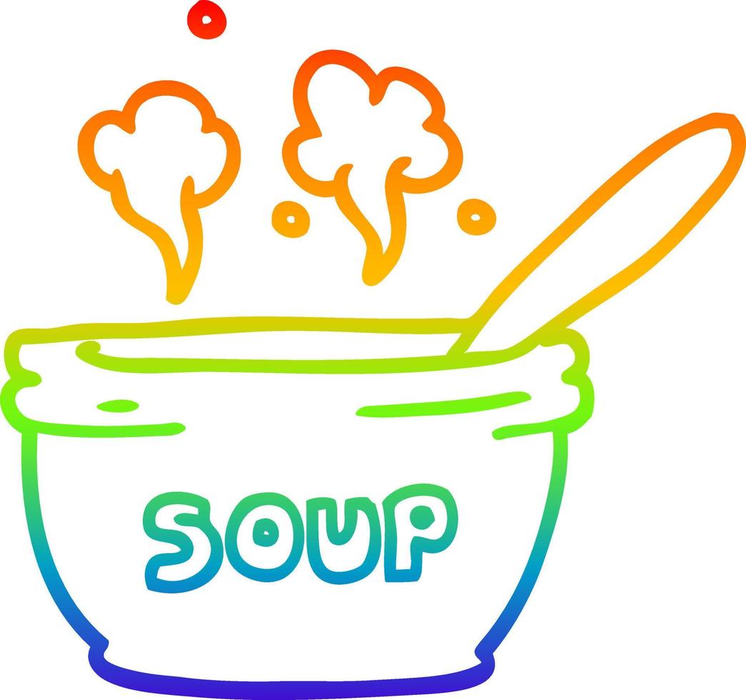 rainbow gradient line drawing cartoon of hot soup vector