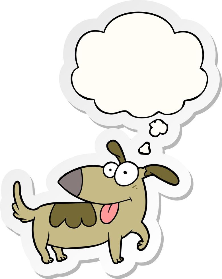 cartoon happy dog and thought bubble as a printed sticker vector