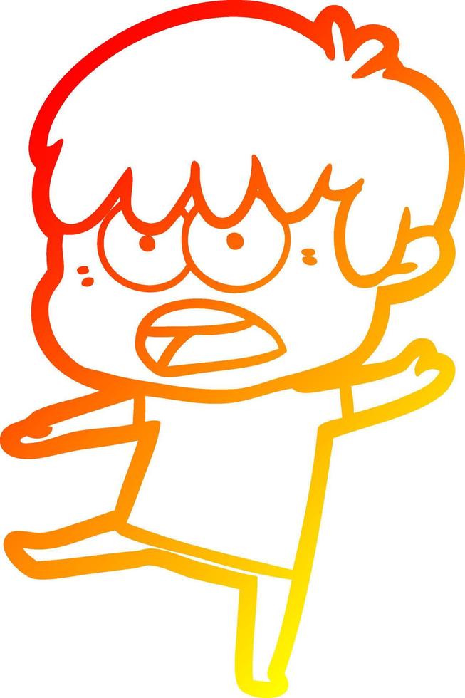 warm gradient line drawing worried cartoon boy vector