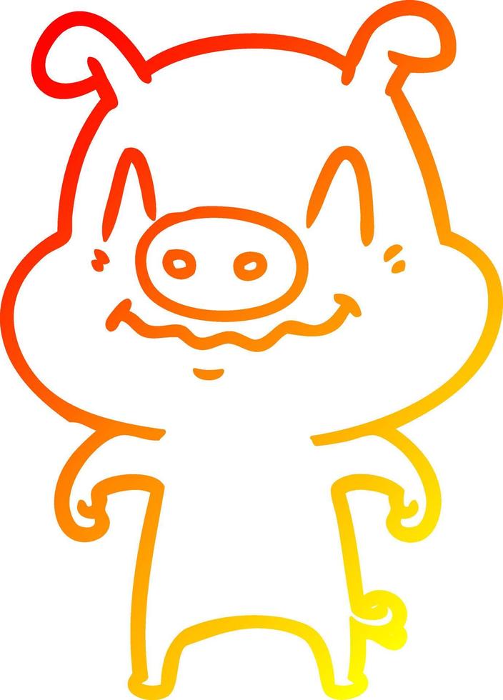 warm gradient line drawing nervous cartoon pig vector
