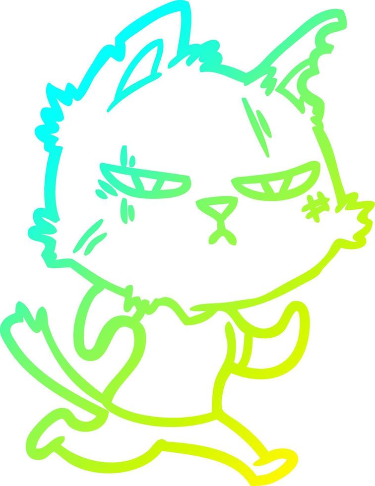 cold gradient line drawing tough cartoon cat running vector