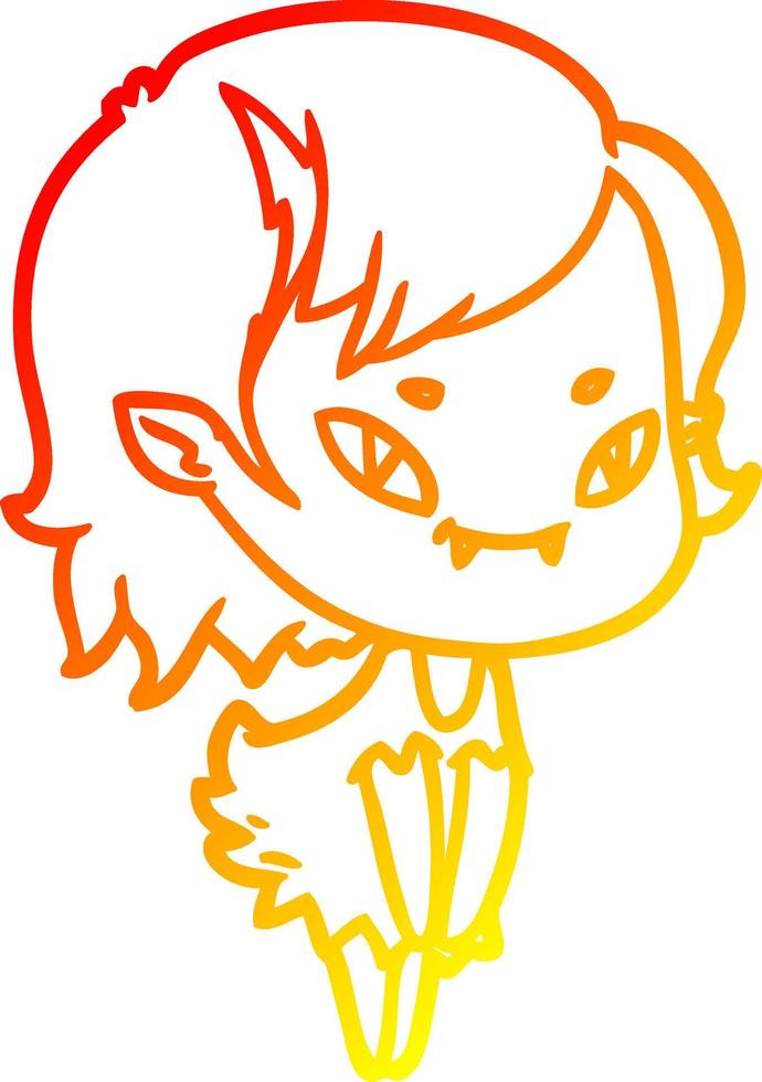 warm gradient line drawing cartoon friendly vampire girl vector