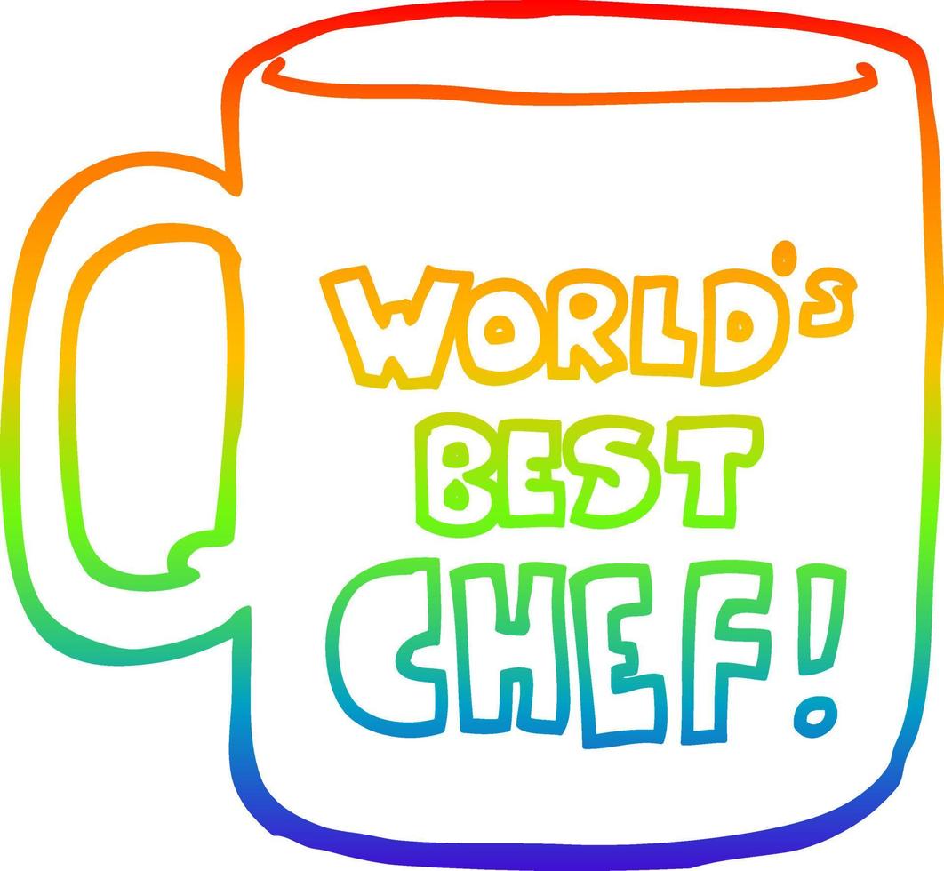 taza del mejor chef del mundo con dibujo de línea de degradado de arcoíris vector