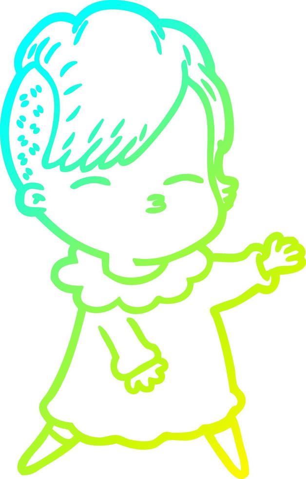 cold gradient line drawing cartoon squinting girl vector