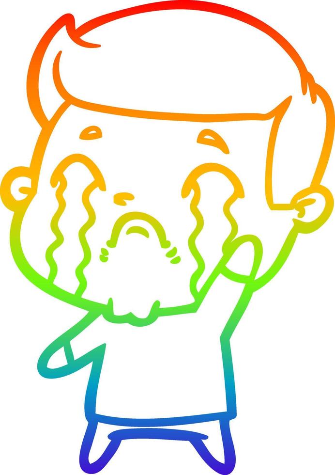 rainbow gradient line drawing cartoon man crying vector
