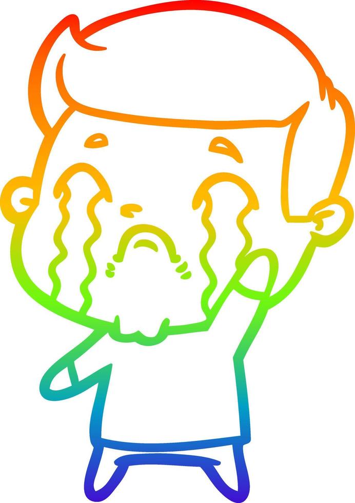 dibujo de línea de gradiente de arco iris hombre de dibujos animados llorando vector