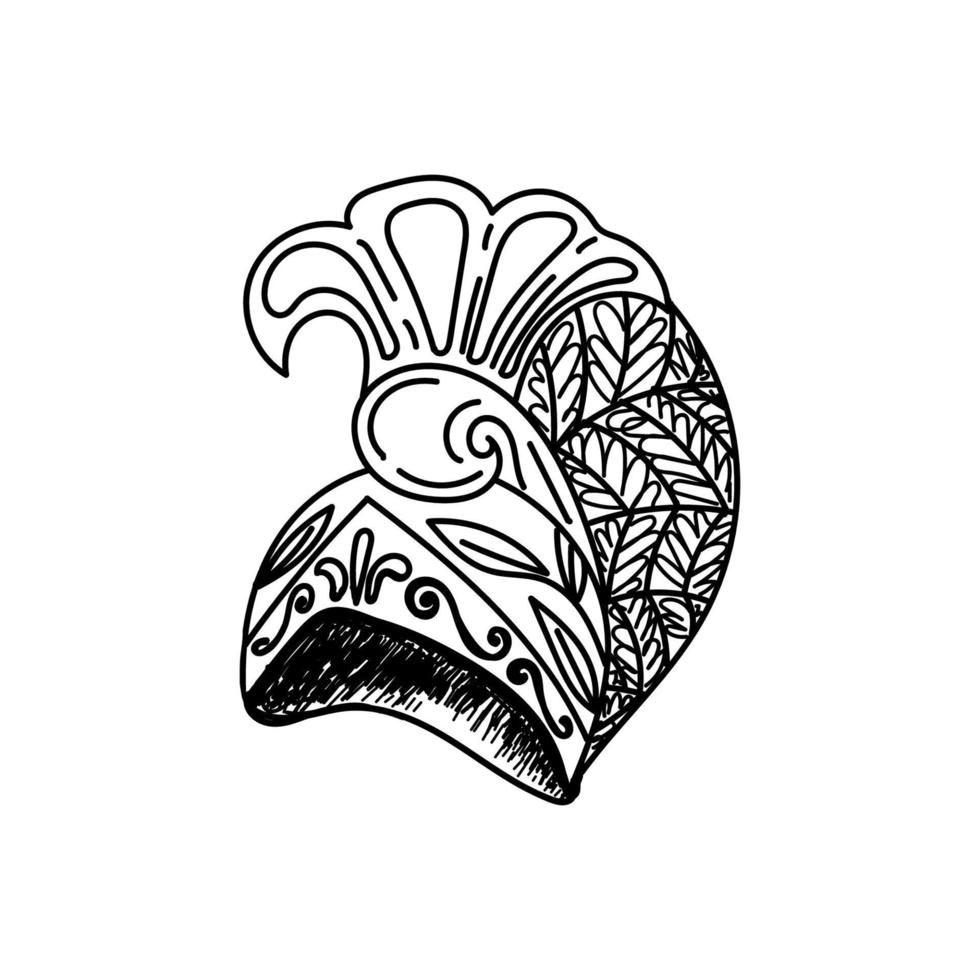 Helmet, hand-drawn sketch style doodle. Ancient warrior's headdress. Greece. Gladiator helmet. Olympus. Gifts of the gods. Simple vector illustration