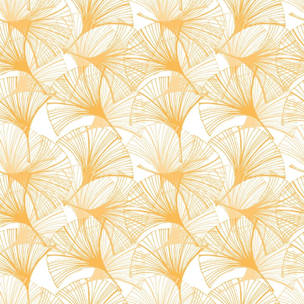 A seamless hand-drawn ginkgo leaf pattern in sketch style. Orange leaves at different angles on a white background. Leaf shape in the form of a duck's foot. Mystic lace background vector