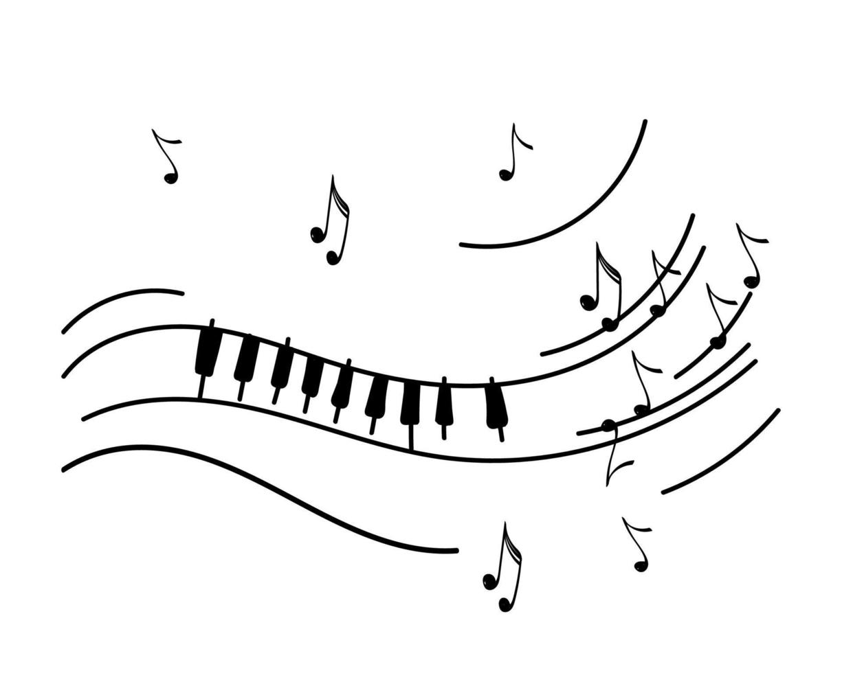 Piano melody, hand-drawn doodle. Flying notes. Music. Inspiration. Isolated vector illustration on white background