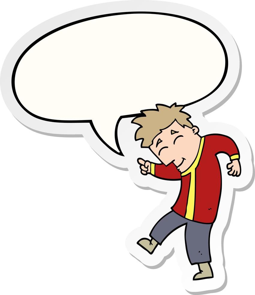 cartoon dancing man and speech bubble sticker vector