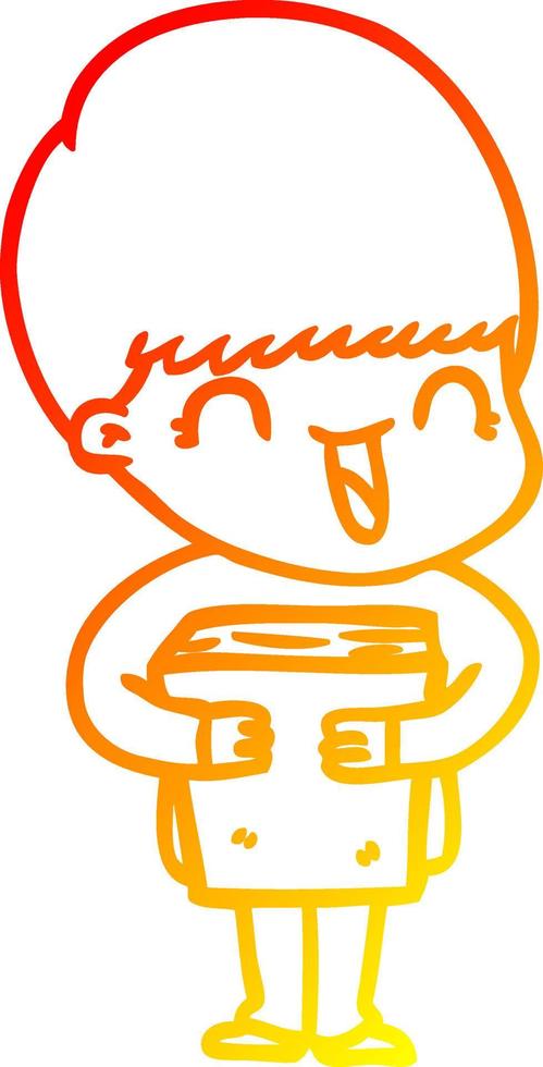 warm gradient line drawing happy cartoon boy vector