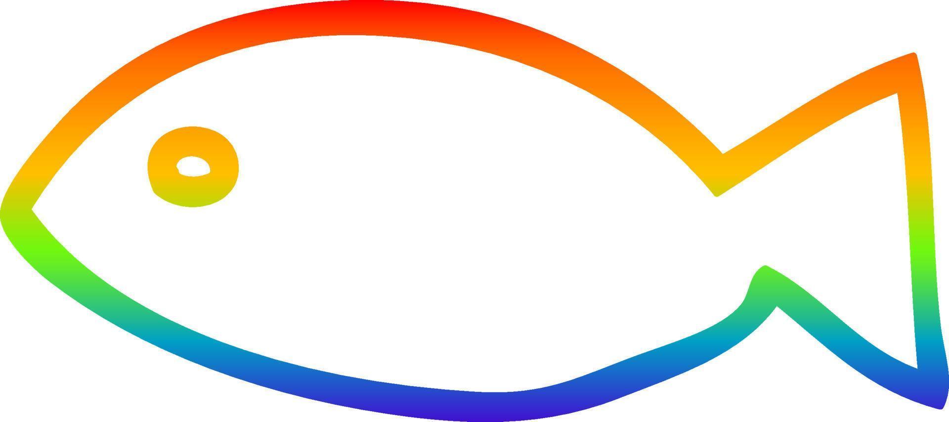 rainbow gradient line drawing cartoon fish symbol vector