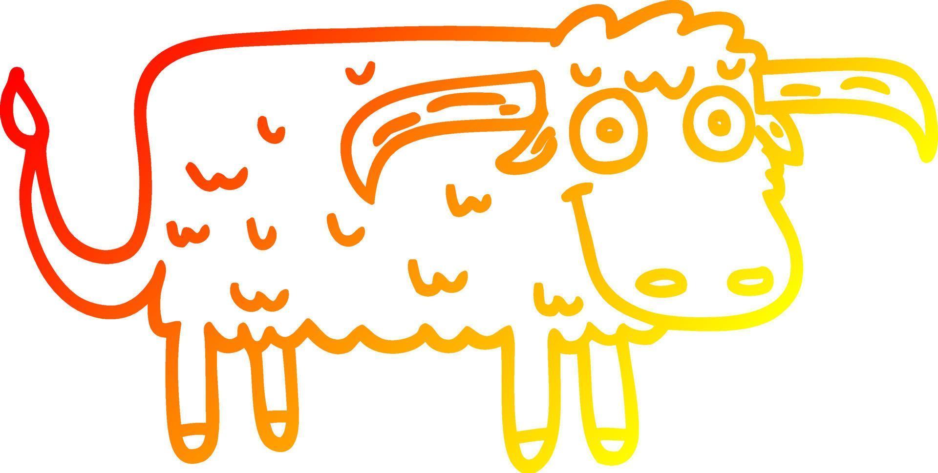 warm gradient line drawing cartoon hairy cow vector