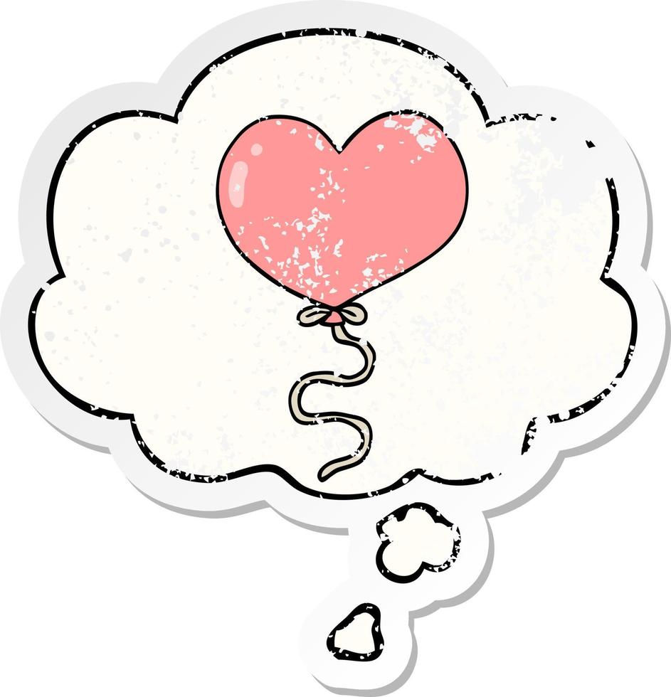 caricatura, amor, corazón, globo, y, pensamiento, burbuja, como, un, desgastado, pegatina vector
