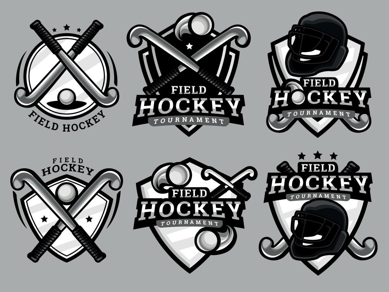 conjunto de logotipos y emblemas de hockey sobre césped vector