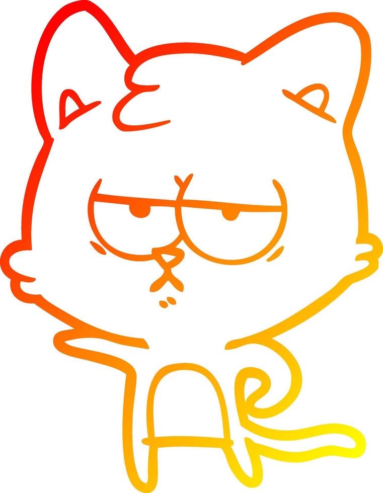 warm gradient line drawing bored cartoon cat vector