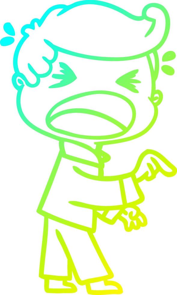 cold gradient line drawing cartoon shouting man pointing finger vector