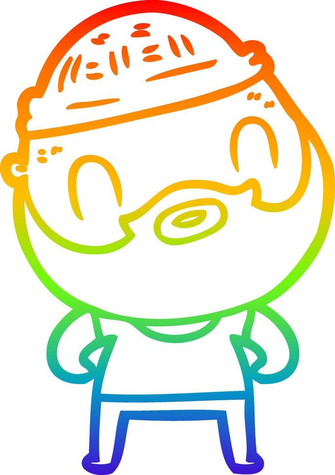 rainbow gradient line drawing cartoon bearded man vector