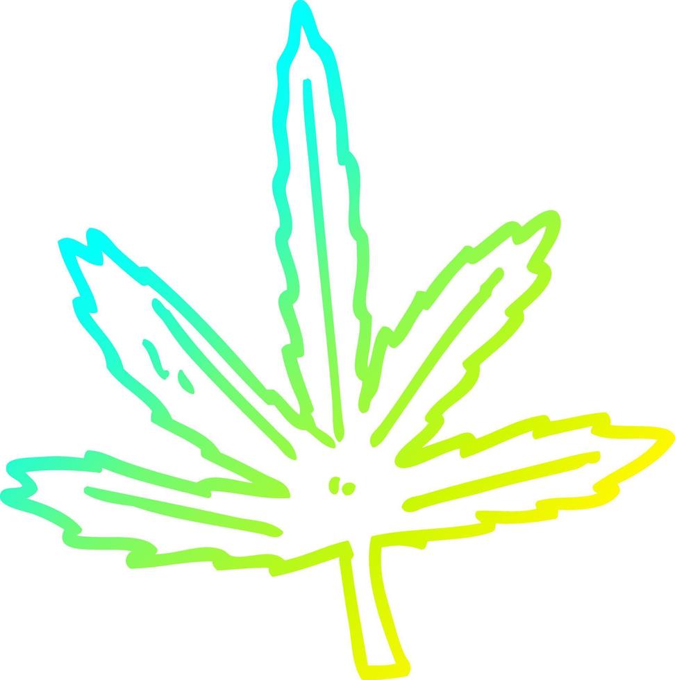 cold gradient line drawing cartoon marijuana leaf vector