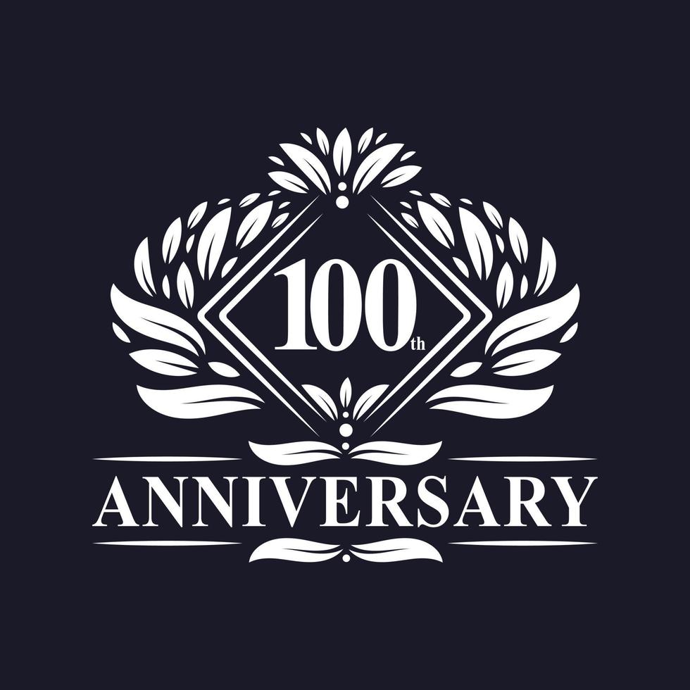 100 years Anniversary Logo, Luxury floral 100th anniversary logo. vector