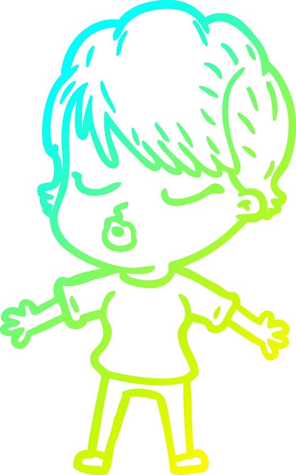 cold gradient line drawing cartoon woman with eyes shut vector