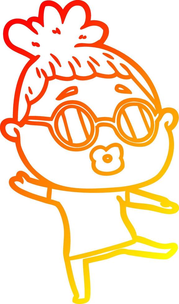 warm gradient line drawing cartoon woman dancing wearing spectacles vector