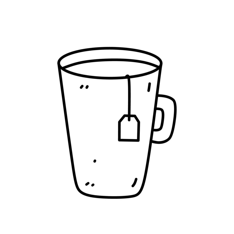 Linda taza de té aislado sobre fondo blanco. ilustración vectorial dibujada a mano en estilo garabato. perfecto para tarjetas, menú, logo, decoraciones, varios diseños. vector