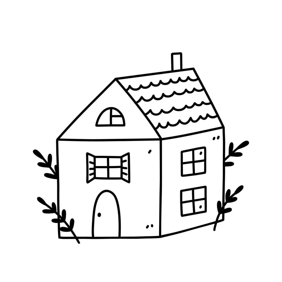 Cute tiny house isolated on white background. Sweet home. Vector hand-drawn illustration in doodle style. Perfect for decorations, cards, logo, various designs.